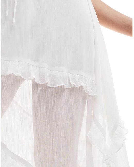 Aria Cove White Semi Sheer Ruffle Trim Chiffon Maxi Beach Skirt