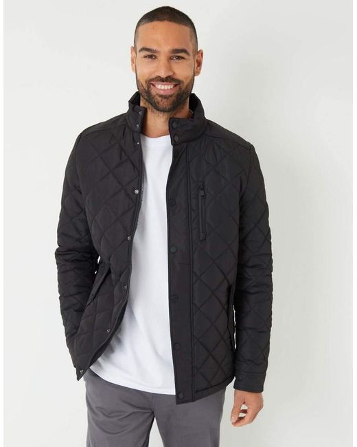 Threadbare Blue Showerproof Funnel Neck Diamond Quilted Jacket for men