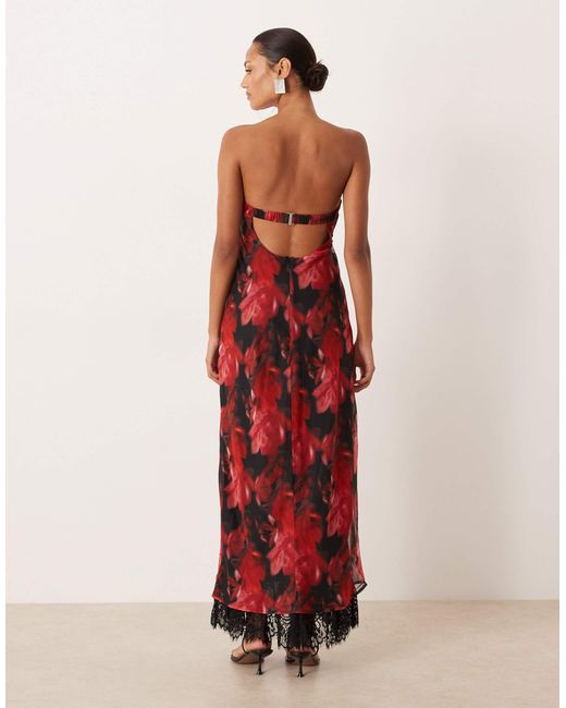 For Love & Lemons Red – trägerloses maxikleid mit romantischem blumenmuster