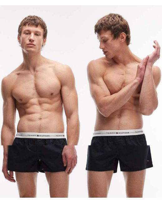 Tommy Hilfiger Blue Signature Cotton 2 Pack Woven Boxers for men