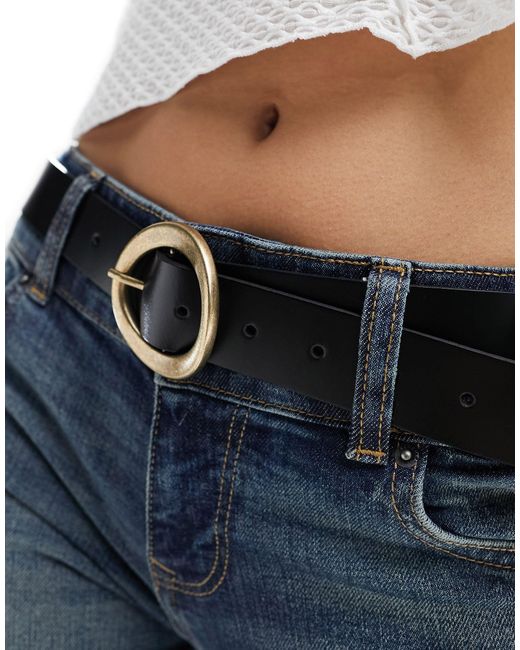 ASOS Blue Leather Oval Buckle Waist And Hip Belt