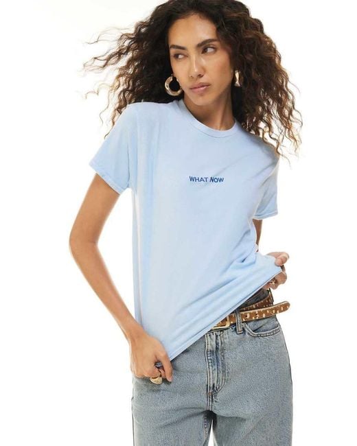 River Island Blue What Now Embroidered T-Shirt