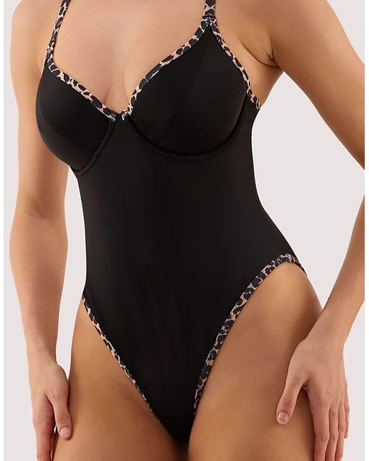 Wolf & Whistle Black Lorna Leopard Print Fuller Bust Underwired Swimsuit