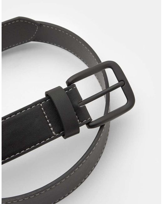 Pull&Bear Black Leather Effect Belt With Stitching for men