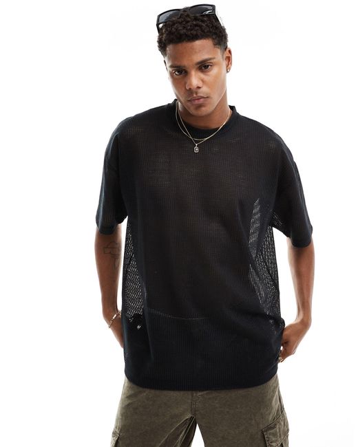 T-shirt oversize en tulle ajouré ASOS pour homme en coloris Black