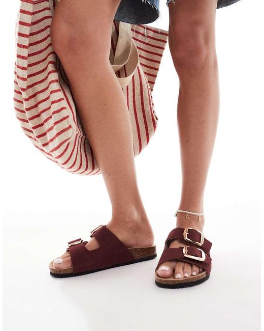 Sandali Con Doppia Fascetta Color Bordeaux di New Look in Brown
