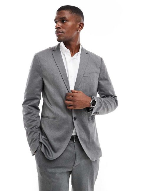 Jack & Jones Gray Slim Fit Jersey Suit Jacket for men