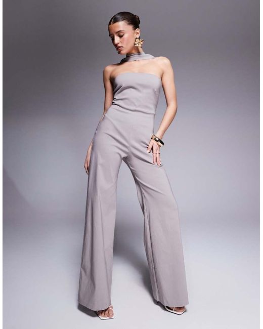 Vesper Purple Bengaline Choker Detail Bandeau Jumpsuit