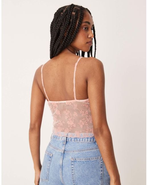 ASOS Blue Devore Mesh Ruffle Cami Top