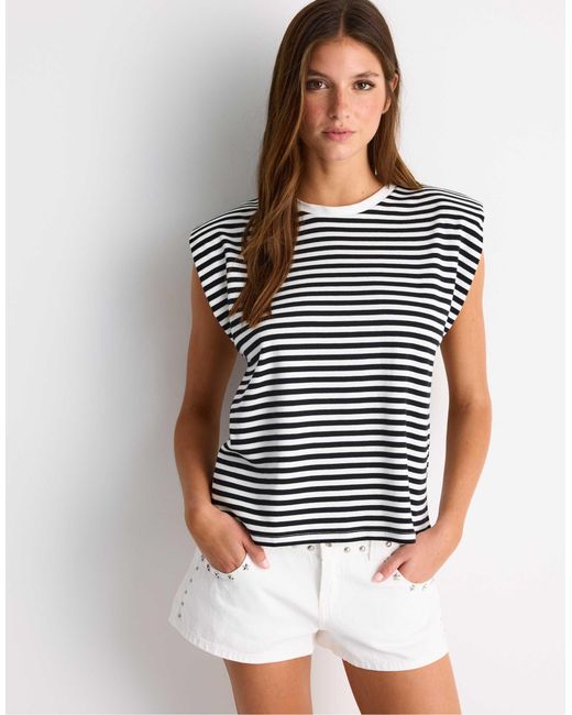 Stradivarius Blue – gestreiftes basic-t-shirt