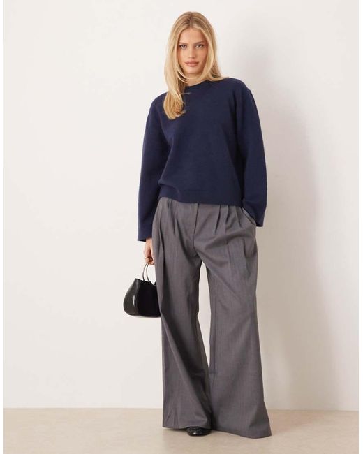Gina Tricot Blue Crew Neck Knitted Sweater With Wide Sleeves