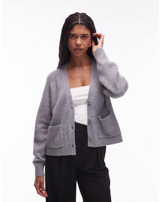 & Other Stories Gray Wool Blend Cardigan With Patch Pockets