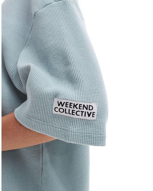 ASOS Blue Asos Design Weekend Collective Waffle Oversized Polo Shirt