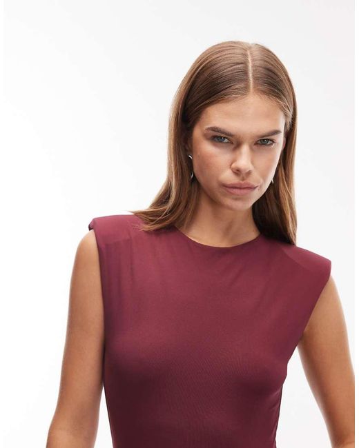 ASOS Red Slinky Sleeveless Shoulder Pad Bodysuit