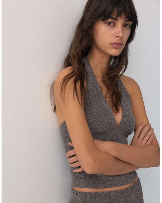 Pull&Bear Brown Crepe Halter Neck Top
