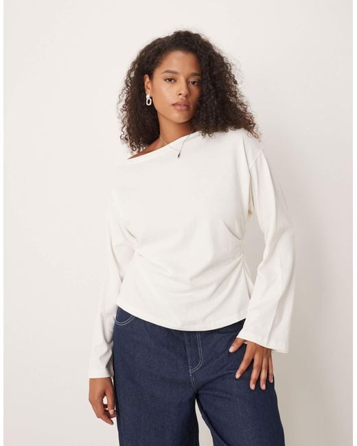 ASOS White Asos Design Curve Long Sleeve Off Shoulder Corset Waist Tee
