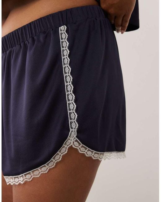 ASOS Blue Asos Design Curve Tricot Runner Short Co-ord With Lace Detail