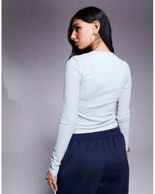 ASOS Geribbelde Top Met Lange Mouwen Van Semi-Doorschijnend Mesh Met Glitter in het White