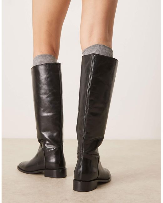 Mango Black Flat Knee High Boot