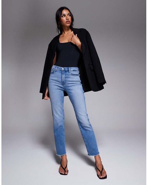 GOOD AMERICAN Blue Good Legs Straight Split Pockets Jeans