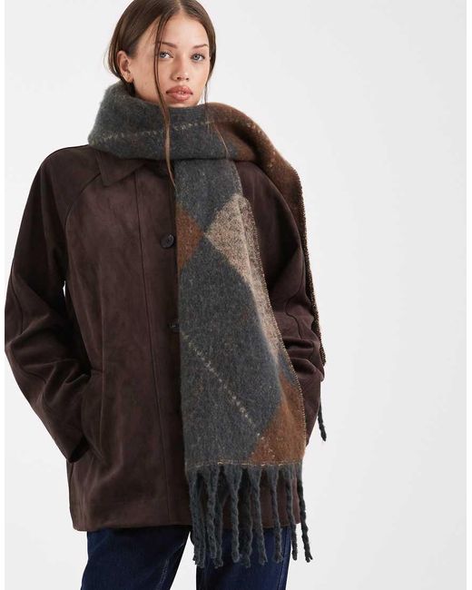Sciarpa Morbida Bouclé Crema, Fossile E Antracite A Quadri di Vero Moda in Black