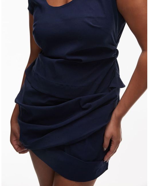 ASOS Blue Asos Design Curve Cap Sleeve Wrap Skirt Mini Dress