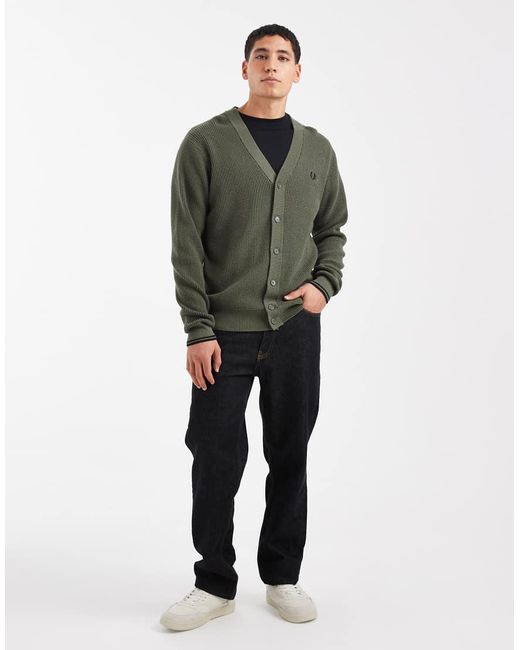 Fred Perry Green Waffle Cardigan for men
