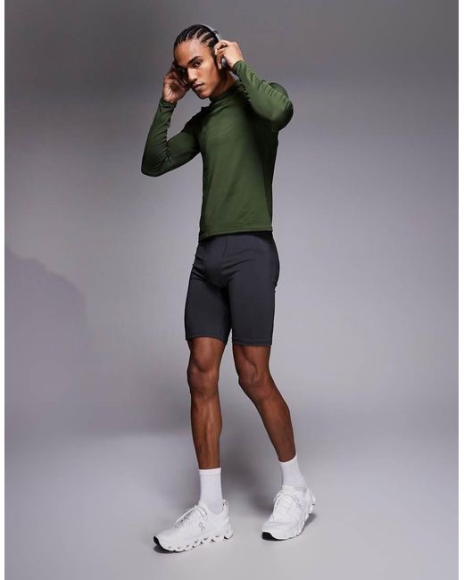 4505 Green Icon Active Quick Dry Muscle Fit Base Layer Training Long Sleeve Mock Neck Top for men