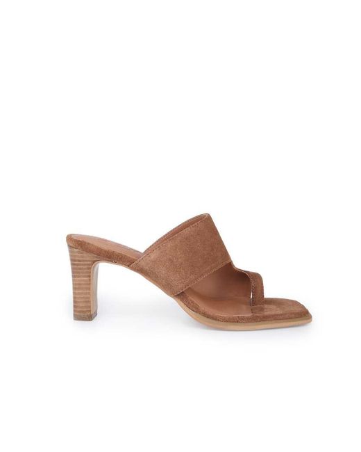 OFF THE HOOK Brown Karla Suede Leather Toe Loop Block Heel Mule Sandals