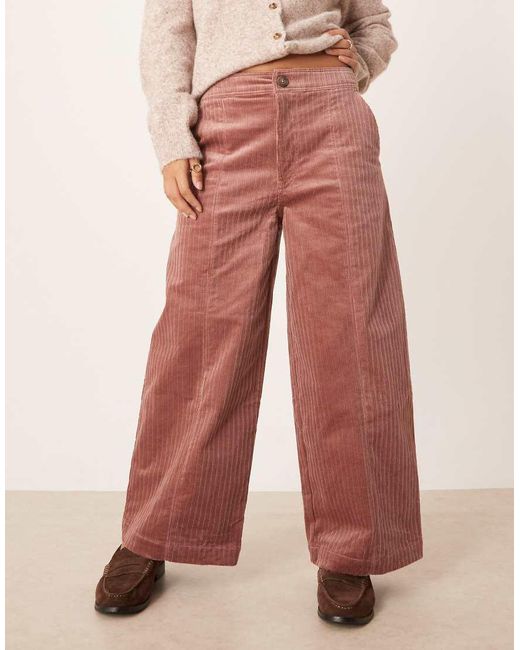 ASOS Pink Asos Design Petite Cord Wide Leg Ankle Grazer Trousers