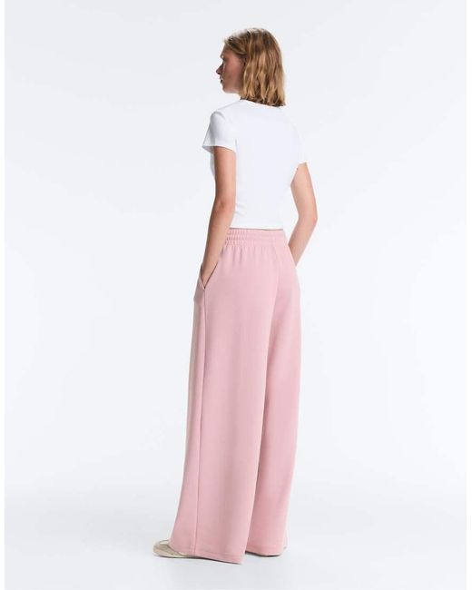 Oysho Pink Cotton Piqué Pleated Straight-Leg Trousers