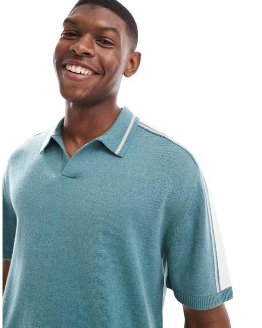 Hollister Blue Knitted Contrast Collar Preppy Polo Top for men