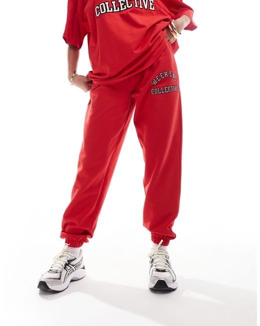 ASOS Red Asos Design Weekend Collective Oversized jogger With Varsity Logo