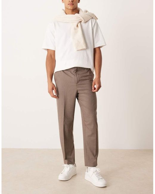 ASOS Natural Smart Flannel Relaxed Tapered Trousers With Elasticated Waist for men