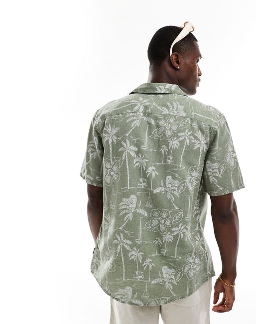 Only & Sons Green Revere Collar Linen Mix Shirt for men