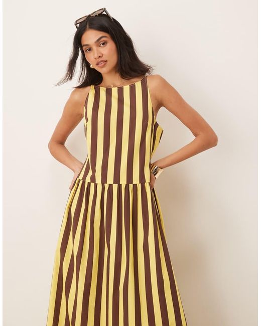 ASOS Natural Poplin Dropped Waist Racer Maxi Dress