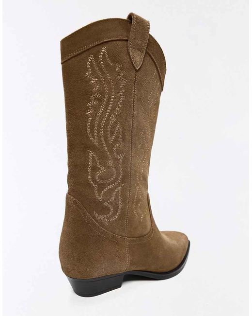 Bershka White Leather Cowboy Boots