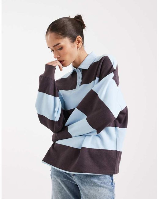 4th & Reckless Blue Cotton Rich Rugby Polo Collared Sweatshirt