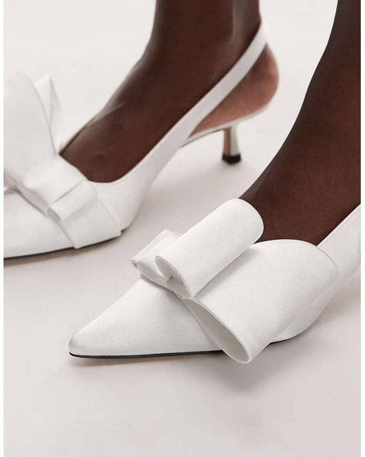 & Other Stories White Bridal Slingback Kitten Heels With Rhinestone Bow