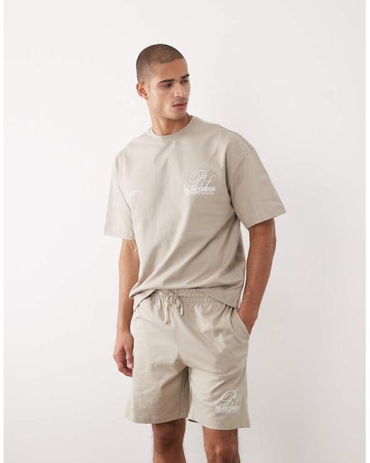River Island Natural Word Detail Boxy Oversized T-shirt And Shorts Set for men