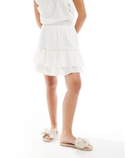 Vila White Flounce Mini Skirt