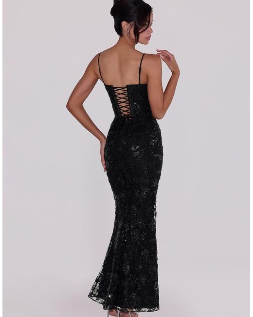 House Of Cb Black Naima Hand Beaded Embellished Corset Maxi Dress