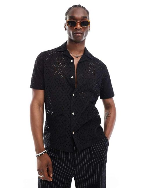 AllSaints Black Quinta Short Sleeve Shirt for men