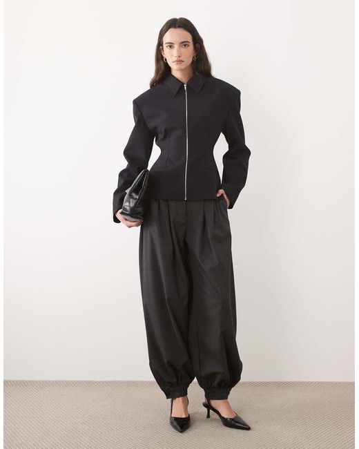 ASOS Black Tailored Cinch Waist Zip Through Jacket
