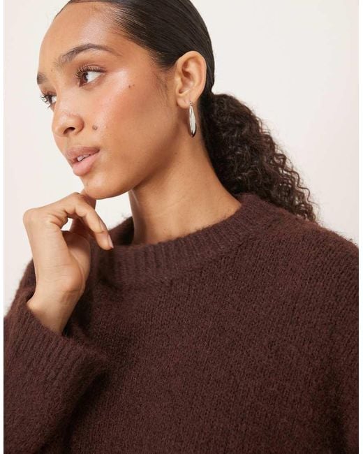 Pretty Lavish Brown Fluffy Knit Crewneck Relaxed Jumper