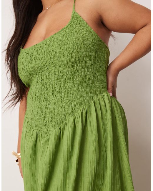 ASOS Green Asos Design Curve Scoop Neck Crinkle Maxi Dress With Cross Back