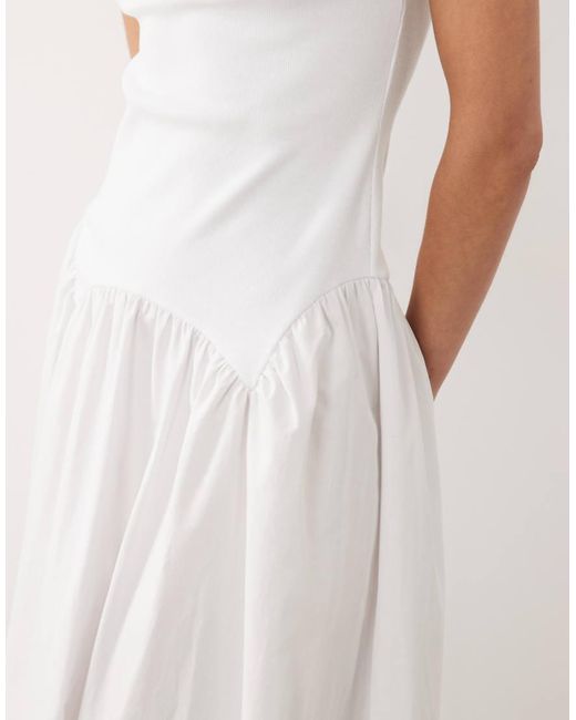 ASOS Natural Hybrid Dropped Waist Maxi Dress With Poplin Skirt