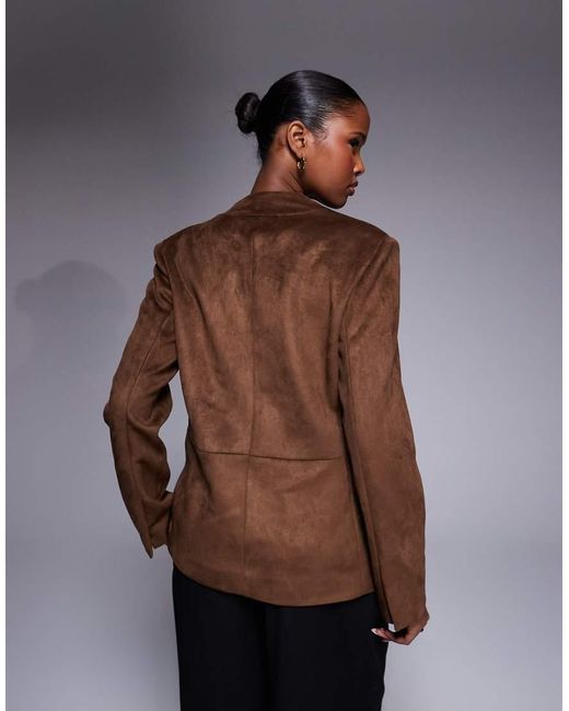 River Island Brown Collarless Suedette Blazer