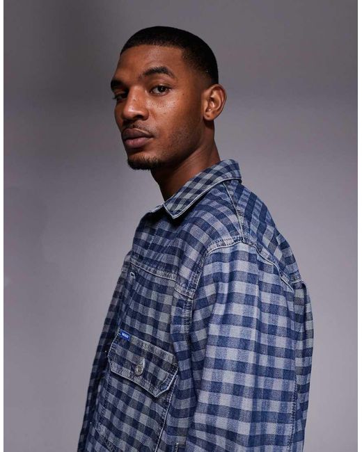 HUGO Blue Nial Relaxed Fit Check Denim Jacket for men