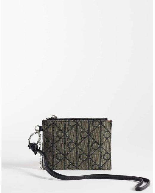Calvin Klein Gray Emblem Jacquard Print Purse With Metal Hardware